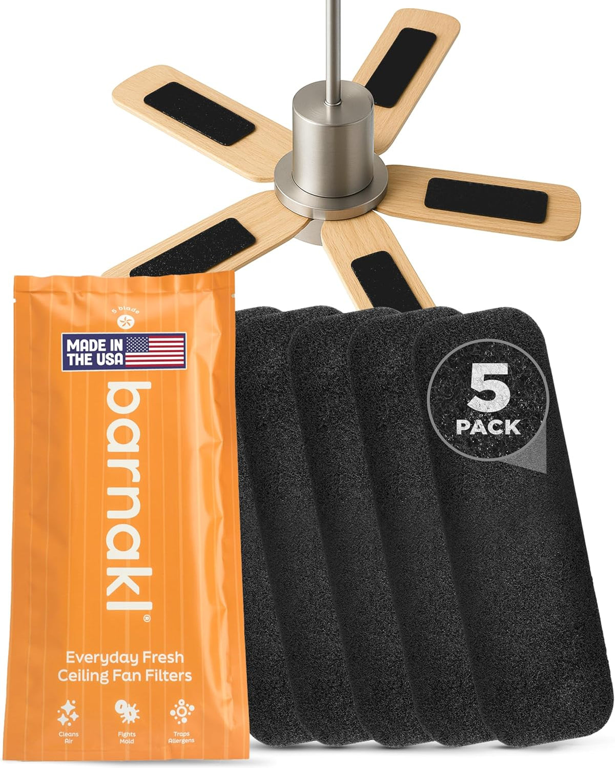 Barnakl Ceiling Fan Air Purifier Pads, Activated Coconut Shell Carbon Fan
