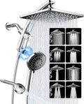 Veken 10" Square Shower Head with Handheld,8 Functions Rainfall,Power Wash - square shower head with magnetic handheld