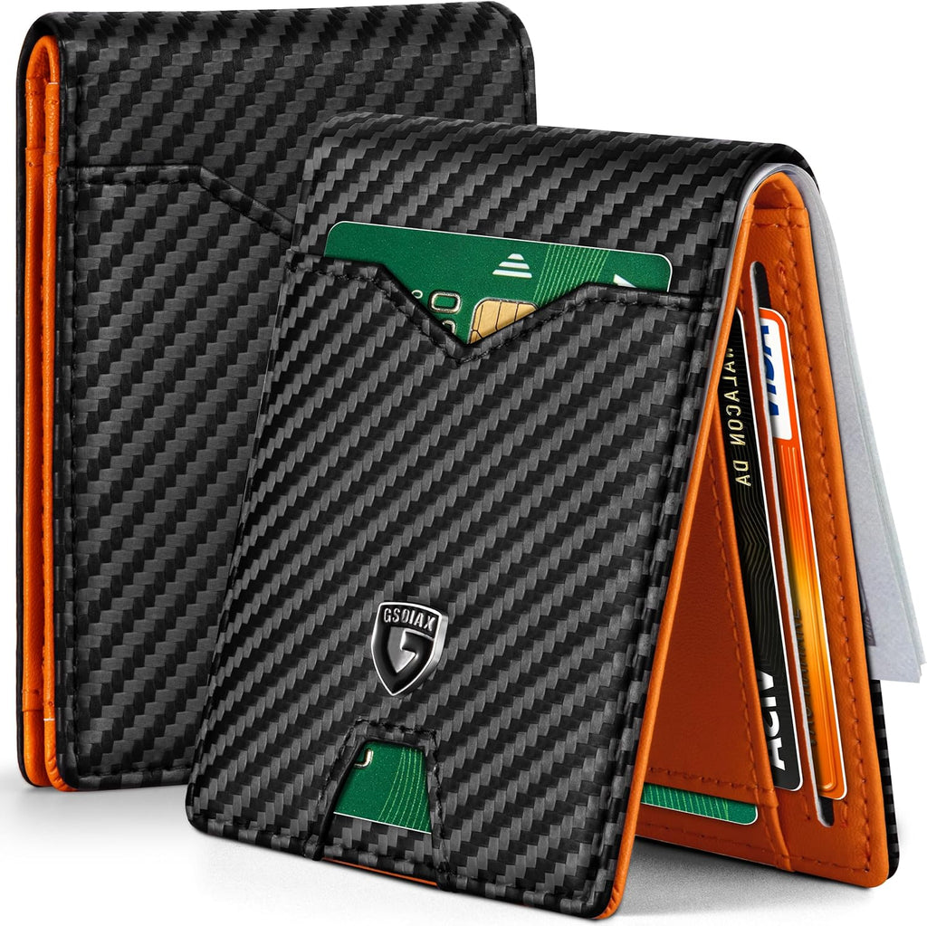 GSOIAX Slim Wallet for Men Rfid Blocking Leather Bifold Front Pocket Carbon Fiber Men's