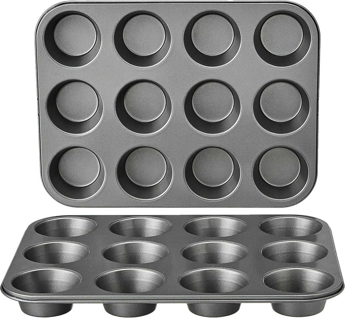 Amazon Basics Nonstick Muffin Pan, Set of 2, Sturdy, Oven Safe, Bakes Evenly