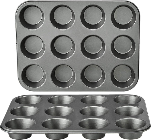 Amazon Basics Nonstick Muffin Pan, Set of 2, Sturdy, Oven Safe, Bakes Evenly
